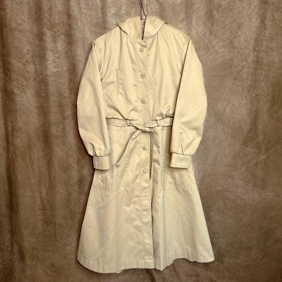 j. Gallery Vintage 80s Fit & Flare Hooded Trench Coat Khaki Beige Women's 5 Euro - Picture 1 of 5
